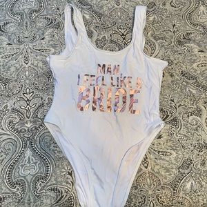 Man I feel like a bride one piece white swimsuit